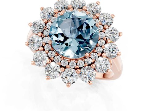 Rose gold Round Cut Halo Cluster Diamond Ring with Pave Band and Four-Prong Setting_1