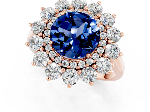 Rose gold Round Cut Halo Cluster Diamond Ring with Pave Band and Four-Prong Setting_1