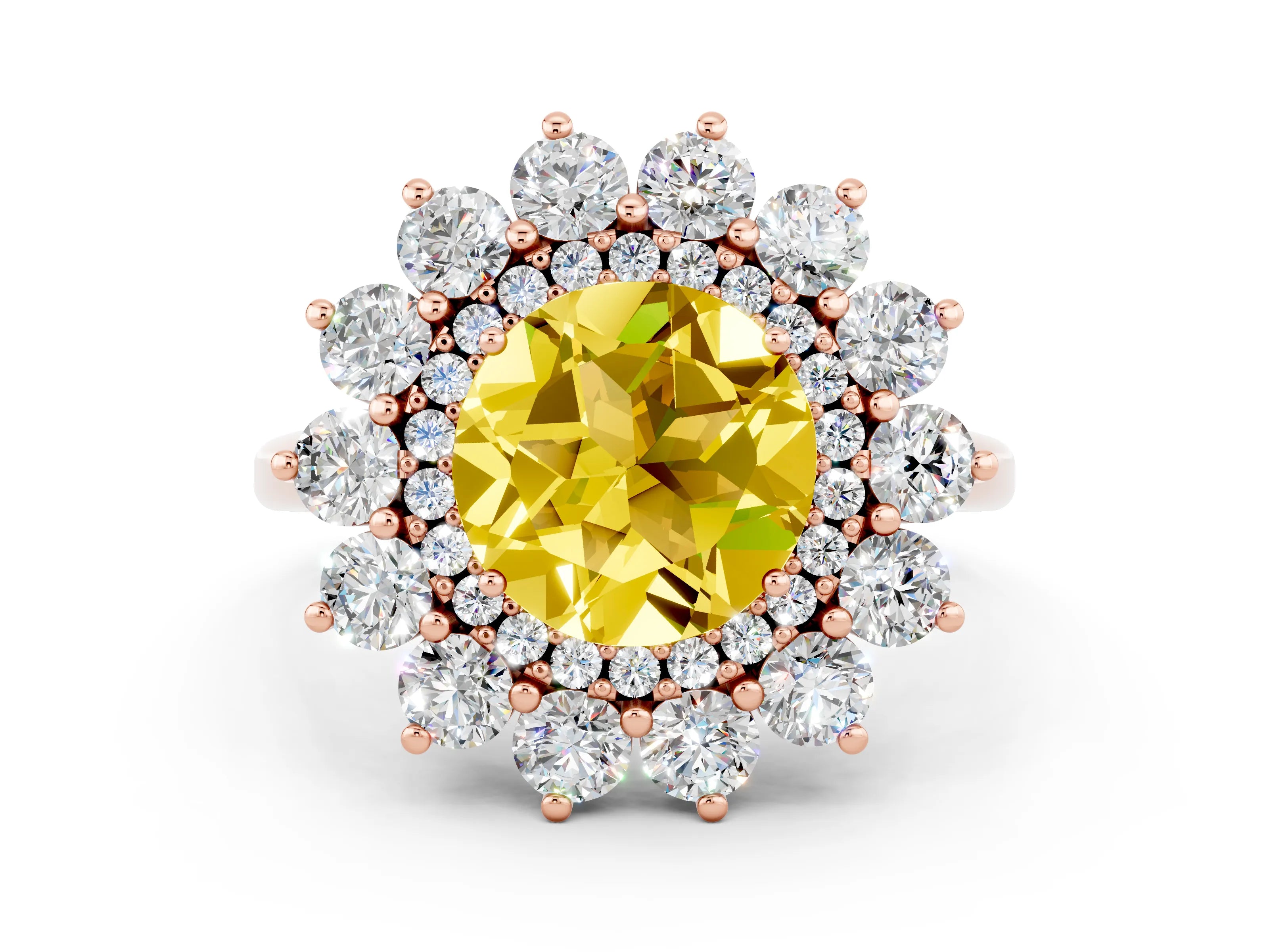 Rose gold Round Cut Halo Cluster Diamond Ring with Pave Band and Four-Prong Setting_20