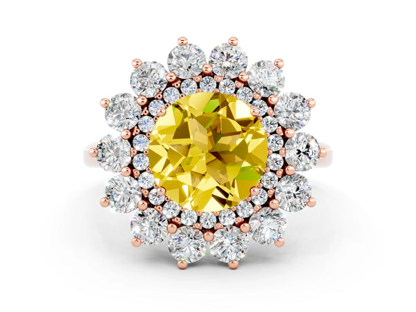 Rose gold Round Cut Yellow Sapphire Floral Double Halo Engagement Ring with Prong Setting