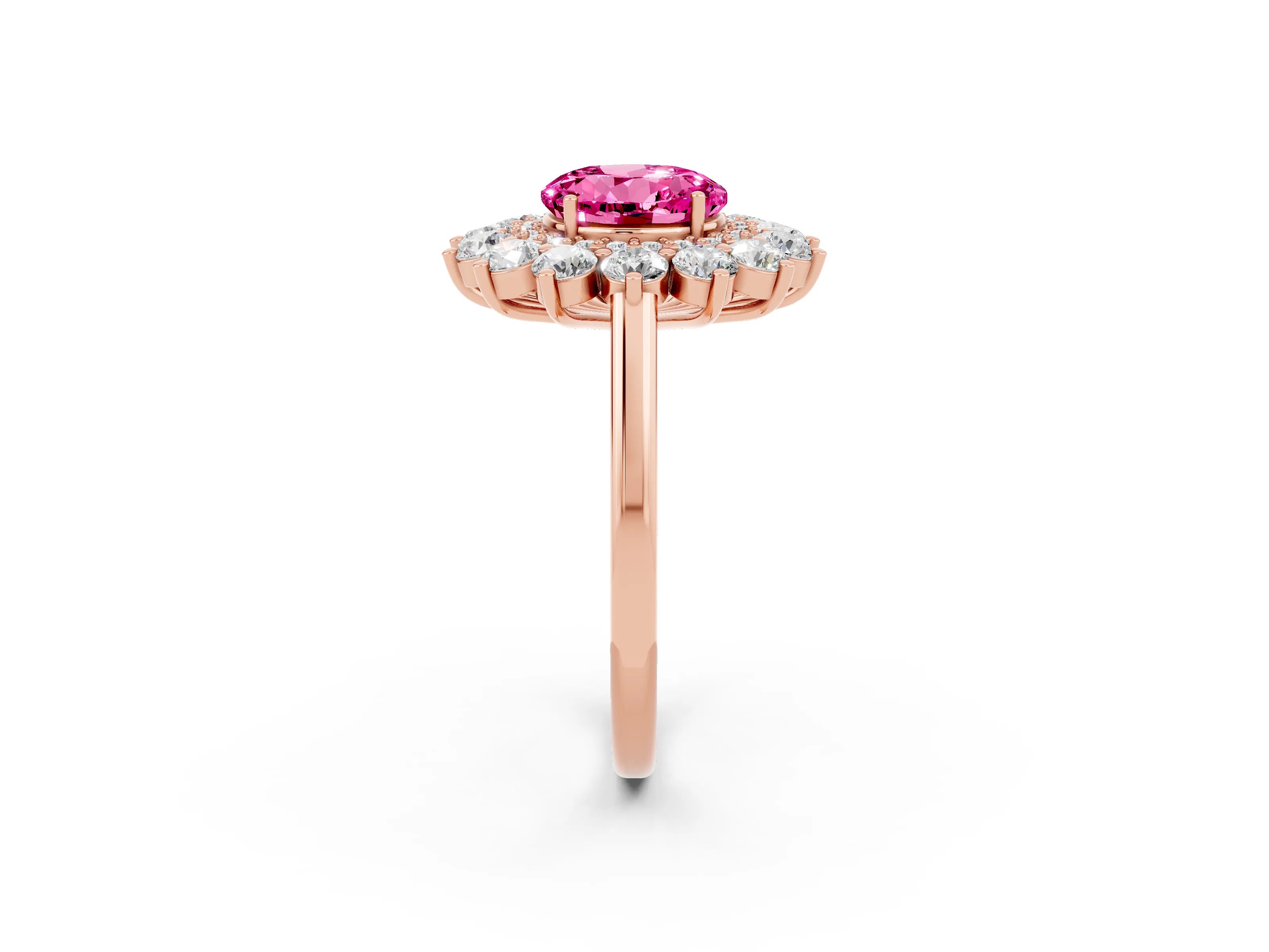 Rose gold Round Cut Halo Cluster Diamond Ring with Pave Band and Four-Prong Setting_20