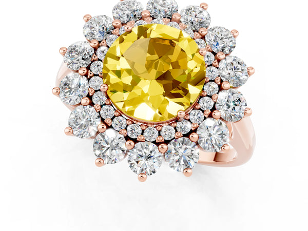 Rose gold Round Cut Yellow Sapphire Floral Double Halo Engagement Ring with Prong Setting