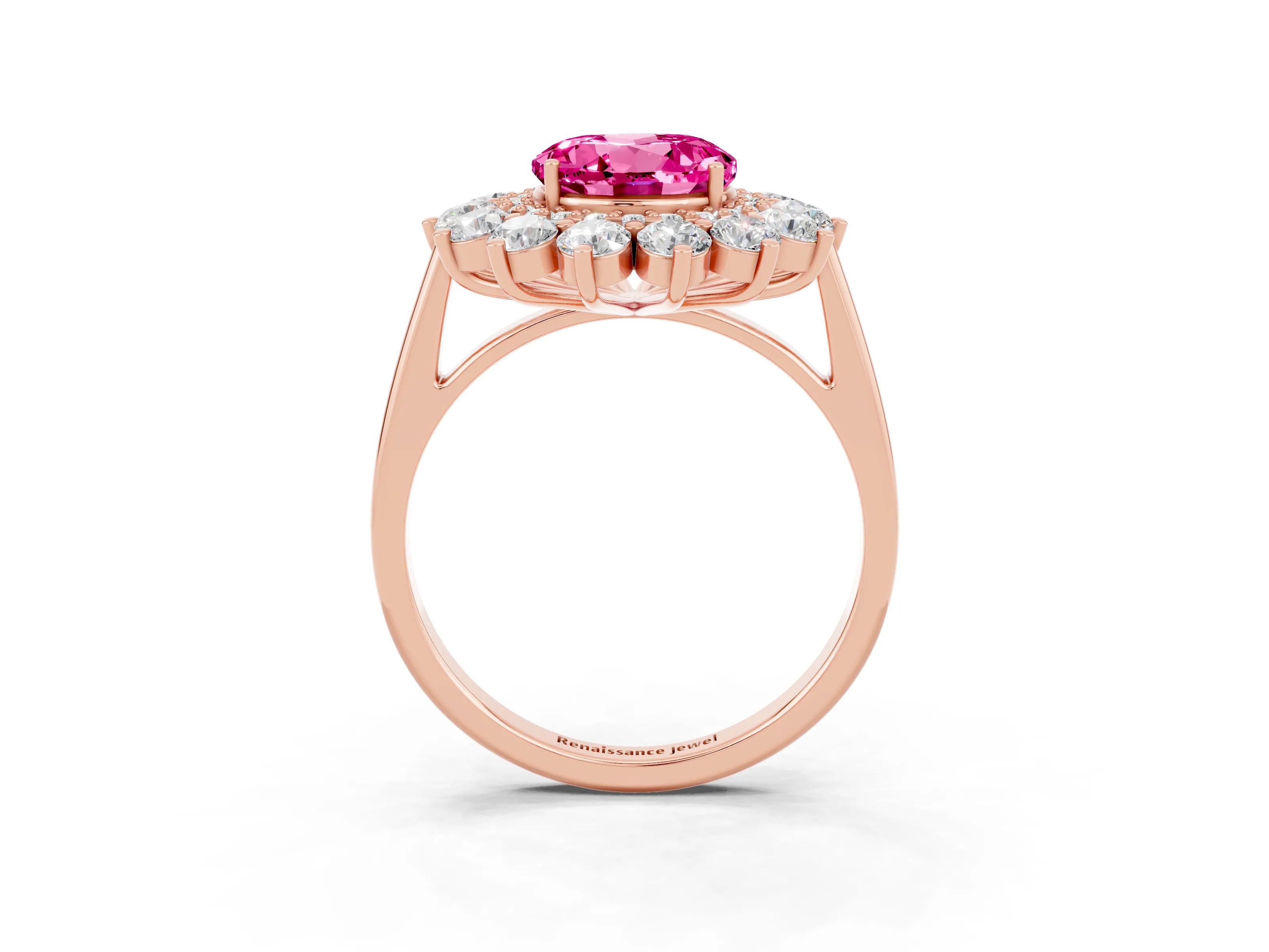 Rose gold Round Cut Halo Cluster Diamond Ring with Pave Band and Four-Prong Setting_21