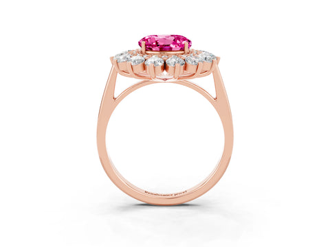 Rose gold Round Cut Halo Cluster Diamond Ring with Pave Band and Four-Prong Setting_21