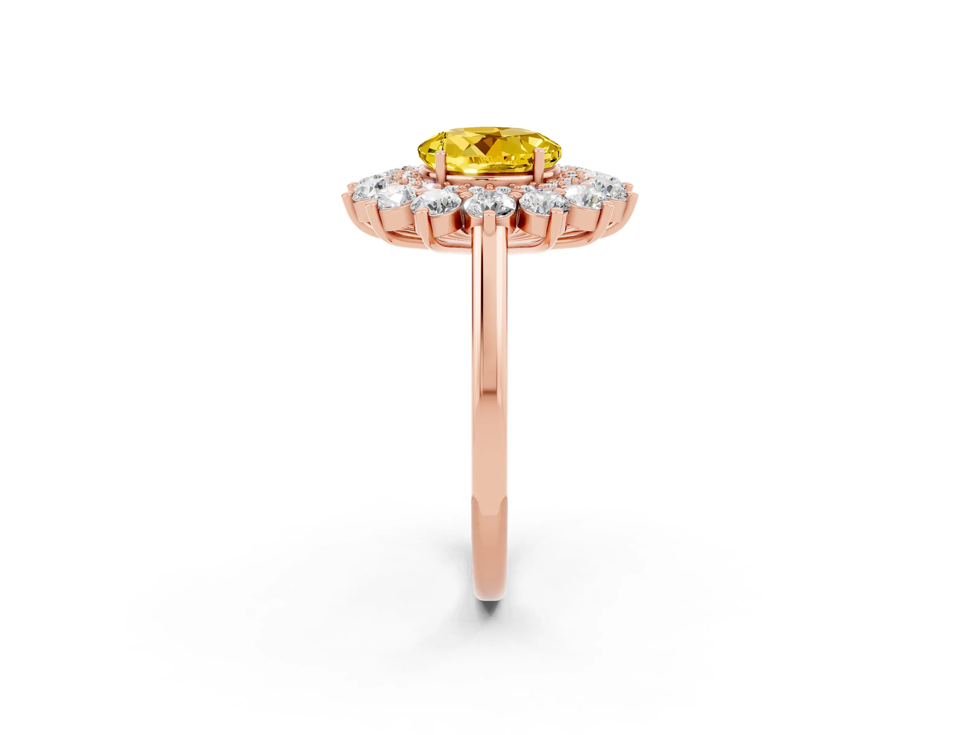 Rose gold Round Cut Halo Cluster Diamond Ring with Pave Band and Four-Prong Setting_22