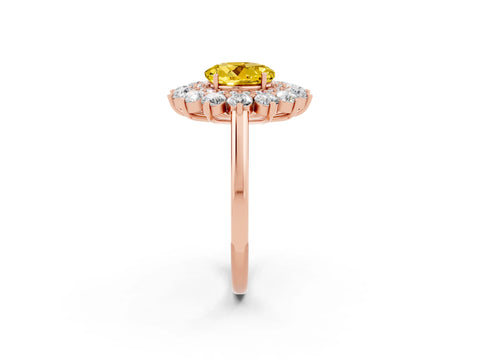 Rose gold Round Cut Halo Cluster Diamond Ring with Pave Band and Four-Prong Setting_22