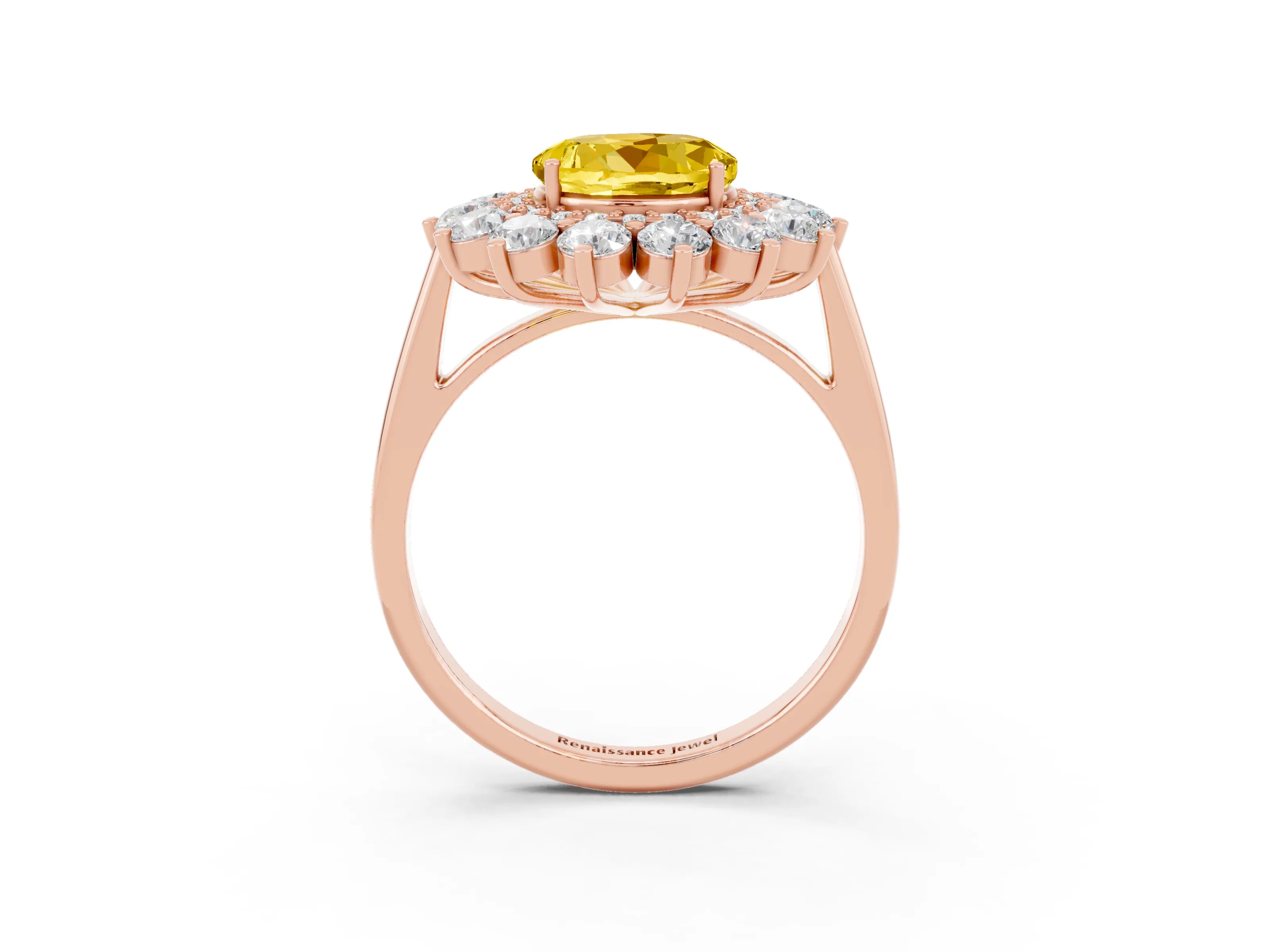 Rose gold Round Cut Halo Cluster Diamond Ring with Pave Band and Four-Prong Setting_23