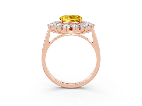 Rose gold Round Cut Halo Cluster Diamond Ring with Pave Band and Four-Prong Setting_23
