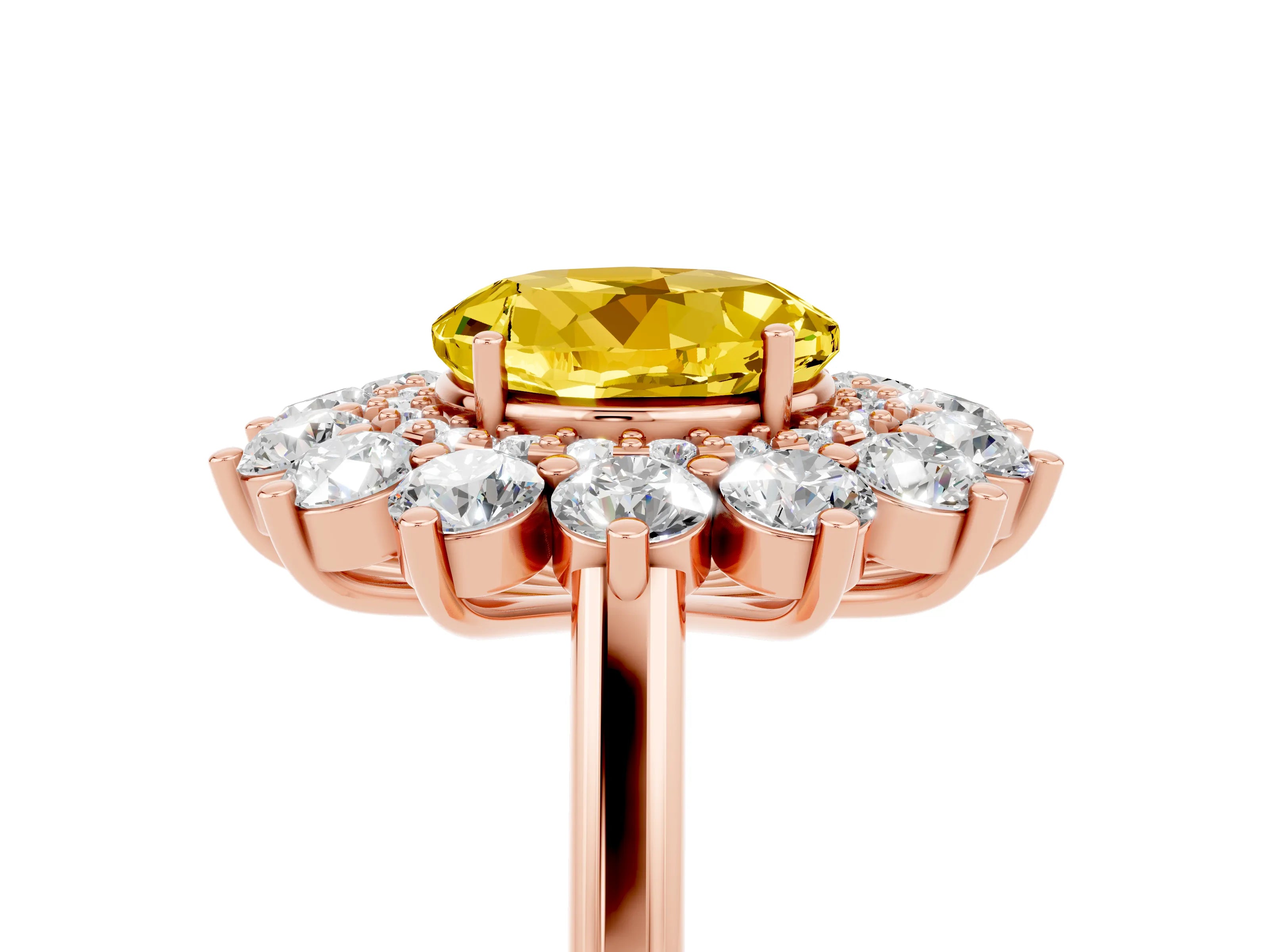 Rose gold Round Cut Halo Cluster Diamond Ring with Pave Band and Four-Prong Setting_25