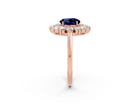 Rose gold Round Cut Halo Cluster Diamond Ring with Pave Band and Four-Prong Setting_2