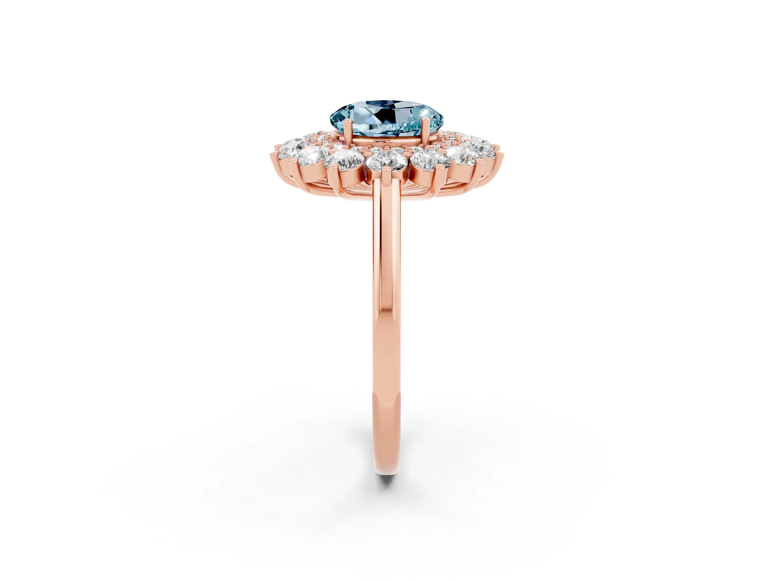 Rose gold Round Cut Halo Cluster Diamond Ring with Pave Band and Four-Prong Setting_2