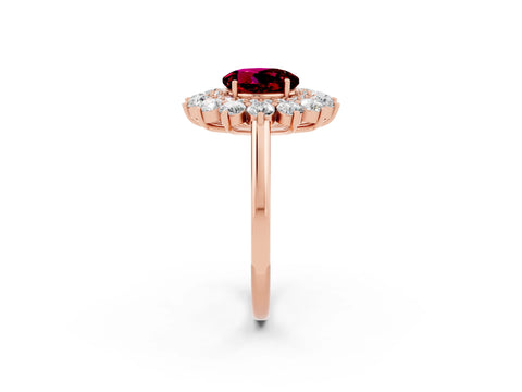 Rose gold Round Cut Halo Cluster Diamond Ring with Pave Band and Four-Prong Setting_2