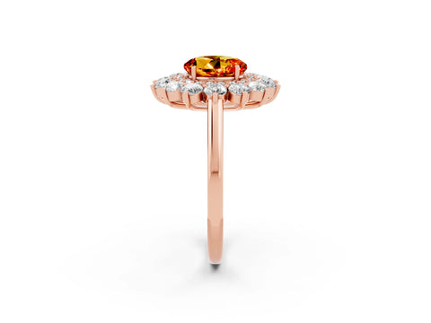 Rose gold Round Cut Halo Cluster Diamond Ring with Pave Band and Four-Prong Setting_2