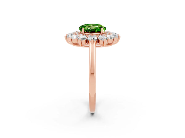 Rose gold Round Cut Halo Cluster Diamond Ring with Pave Band and Four-Prong Setting