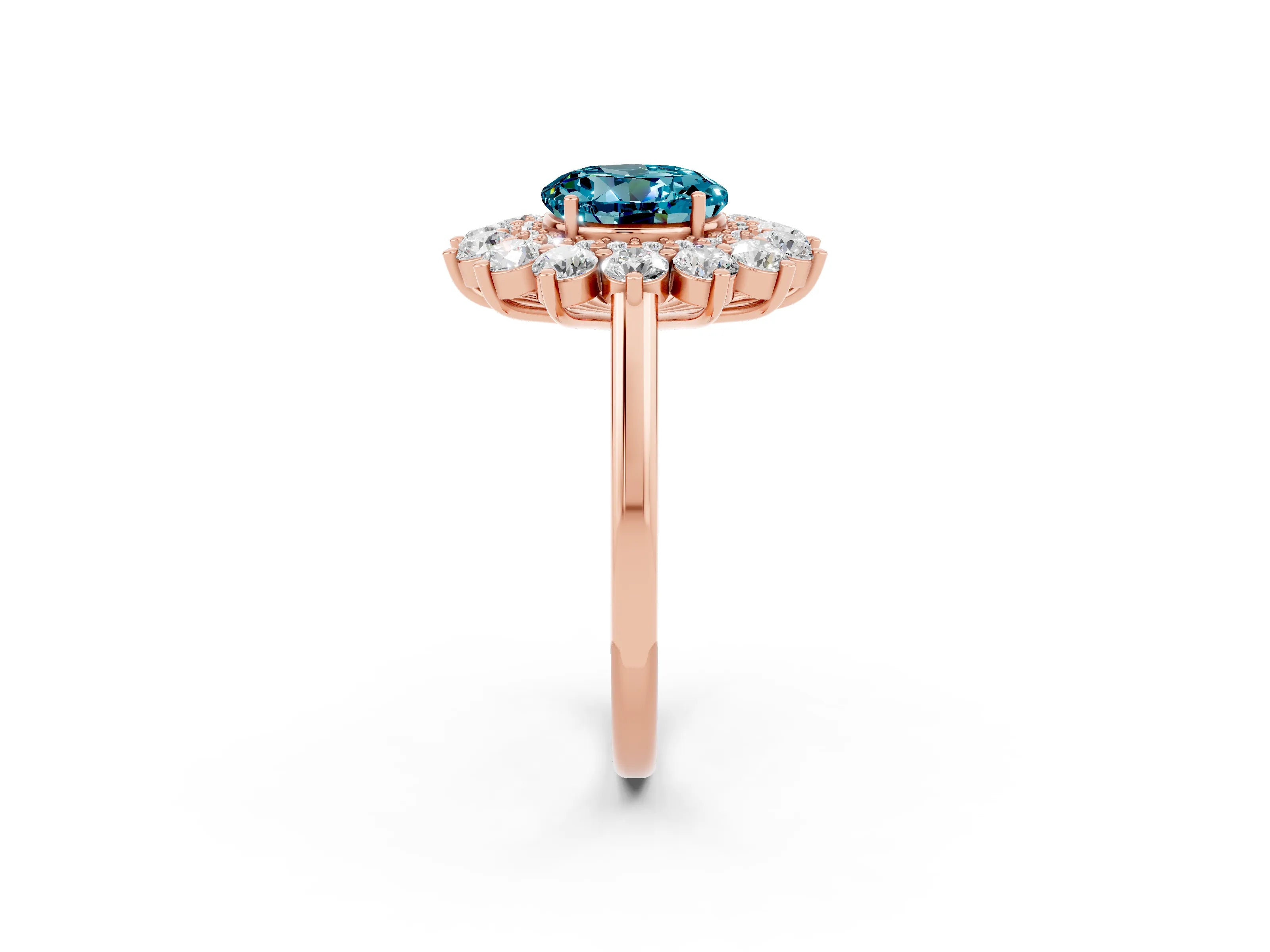 Rose gold Round Cut Halo Cluster Diamond Ring with Pave Band and Four-Prong Setting_2