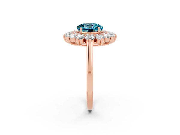 Rose gold Round Cut Halo Cluster Diamond Ring with Pave Band and Four-Prong Setting