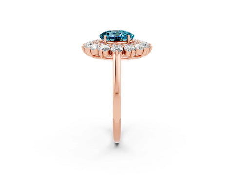 Rose gold Round Cut Halo Cluster Diamond Ring with Pave Band and Four-Prong Setting_2