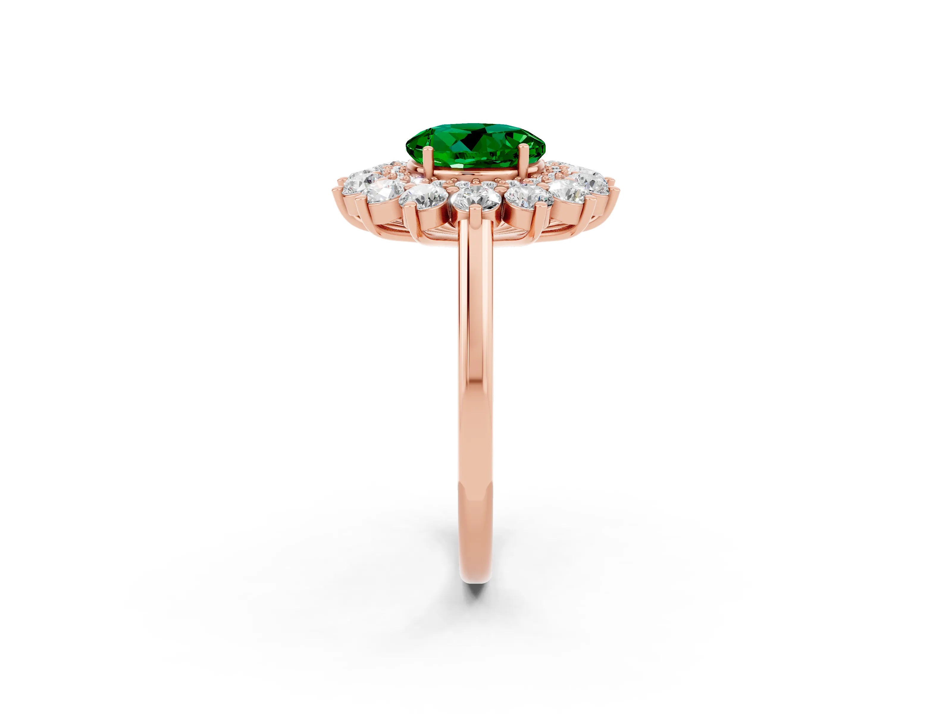 Rose gold Round Cut Halo Cluster Diamond Ring with Pave Band and Four-Prong Setting_2