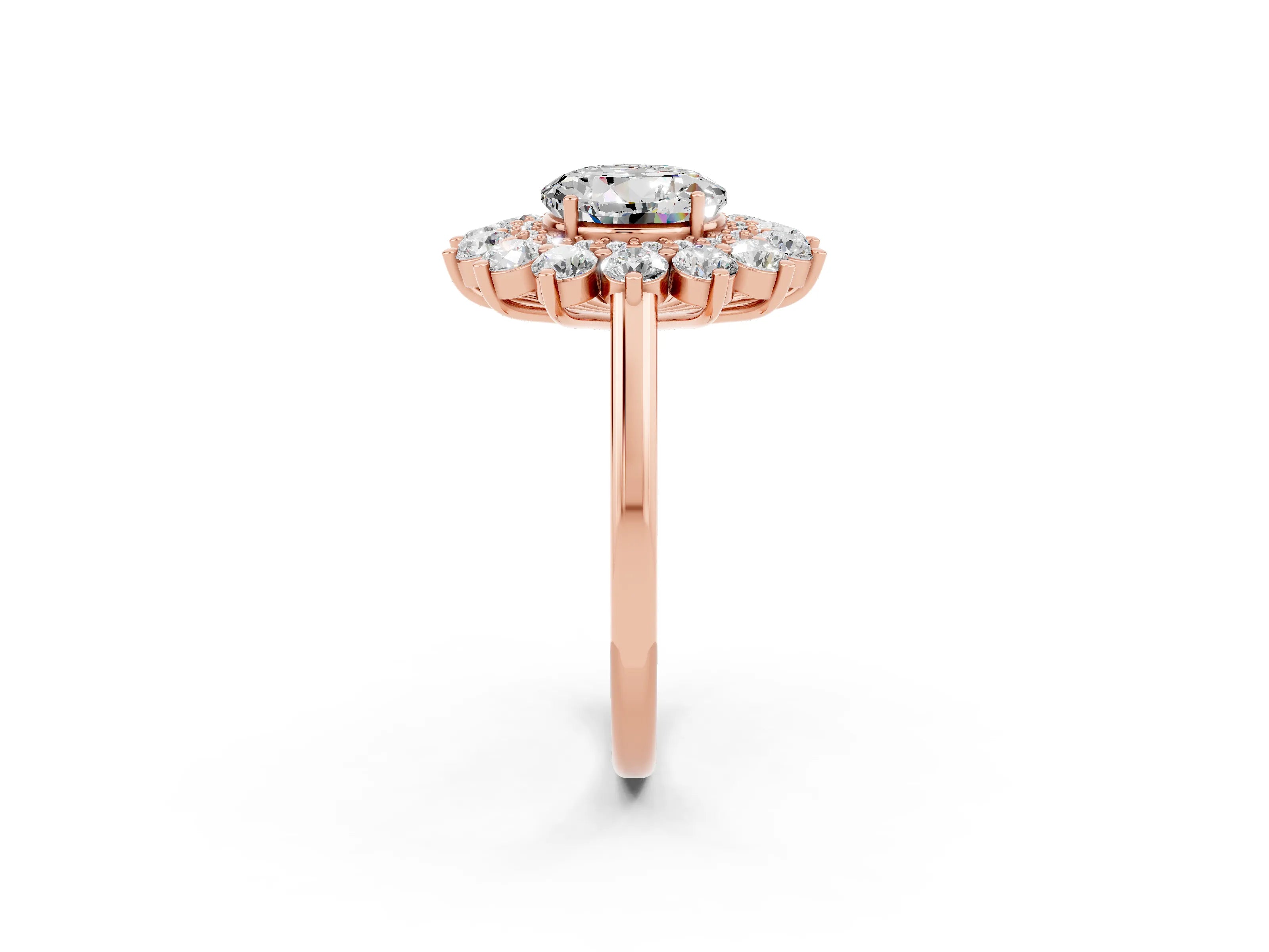 Rose gold Round Cut Halo Cluster Diamond Ring with Pave Band and Four-Prong Setting_2