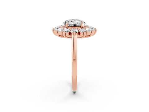 Rose gold Round Cut Halo Cluster Diamond Ring with Pave Band and Four-Prong Setting_2