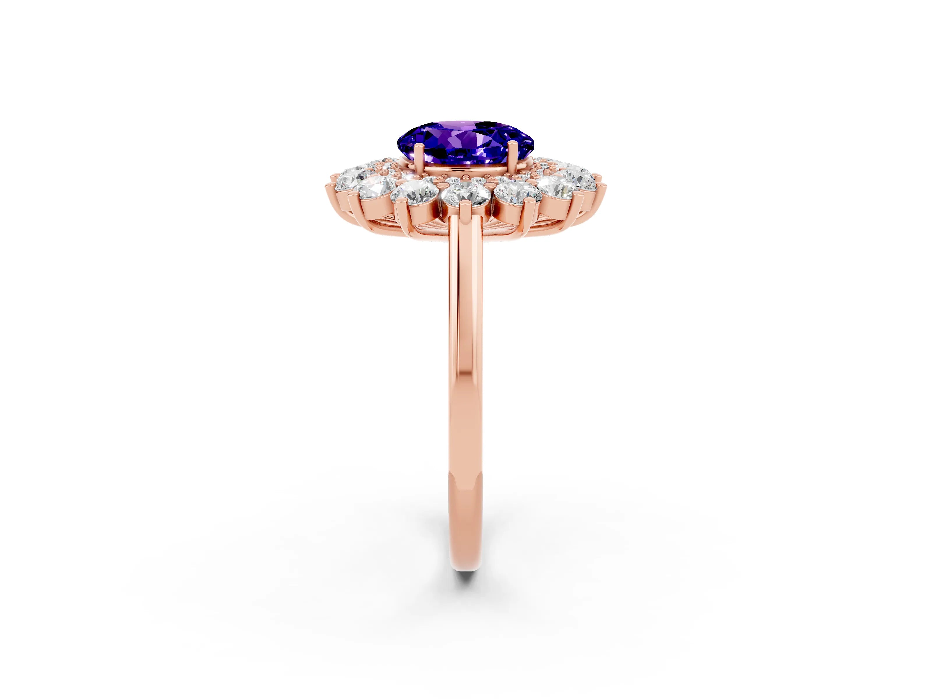 Rose gold Round Cut Halo Cluster Diamond Ring with Pave Band and Four-Prong Setting_2