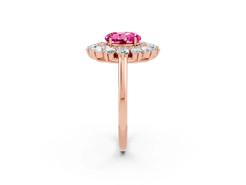 Rose gold Round Cut Halo Cluster Diamond Ring with Pave Band and Four-Prong Setting_2