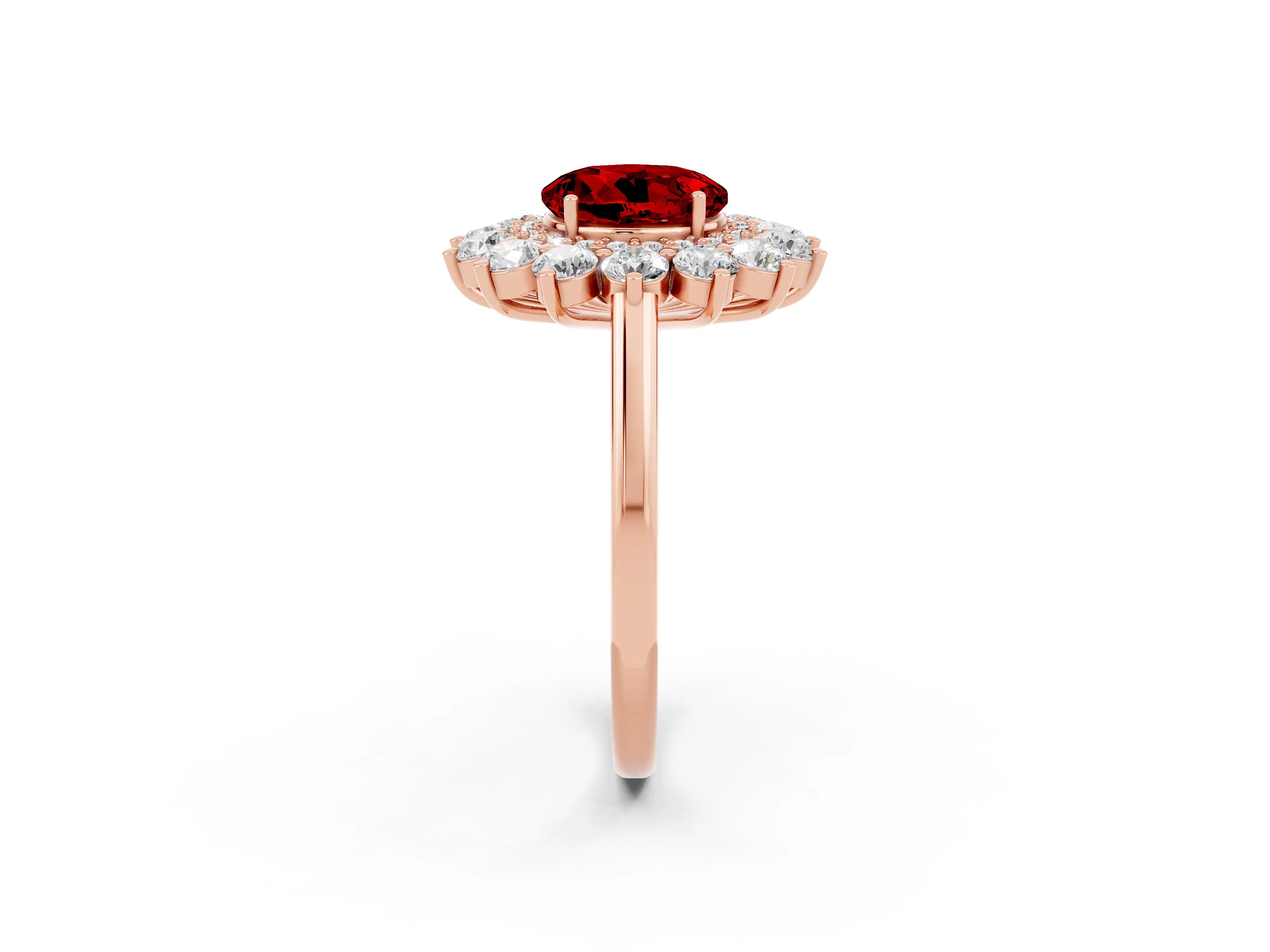 Rose gold Round Cut Halo Cluster Diamond Ring with Pave Band and Four-Prong Setting_2
