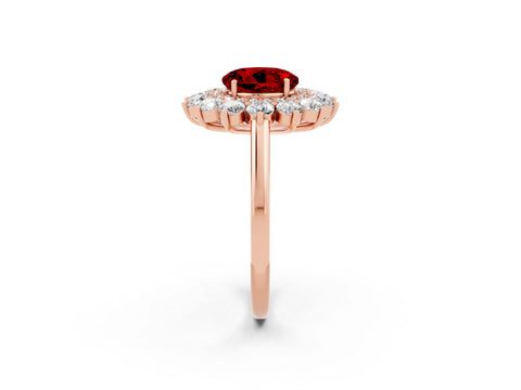 Rose gold Round Cut Halo Cluster Diamond Ring with Pave Band and Four-Prong Setting_2