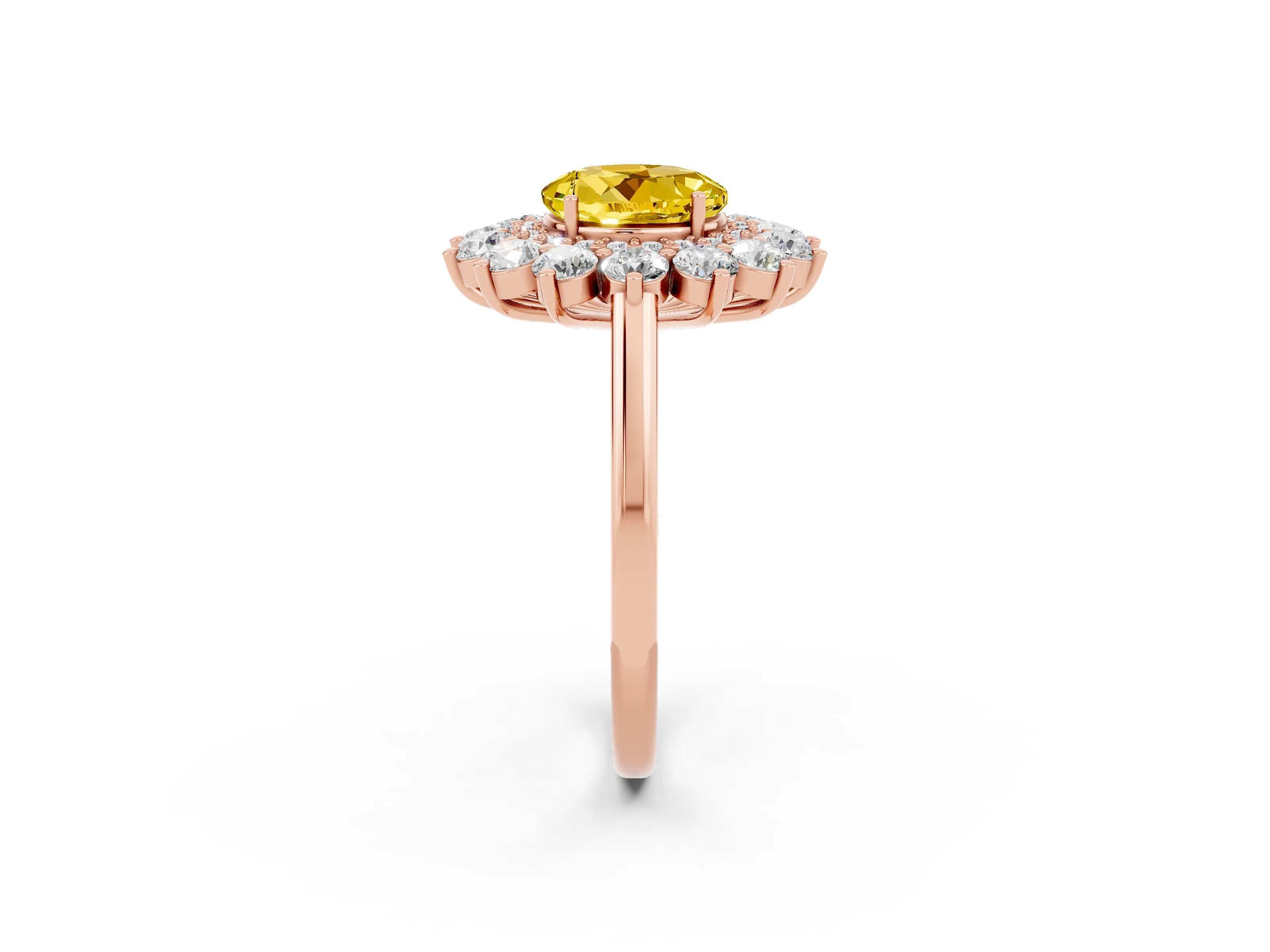 Rose gold Round Cut Halo Cluster Diamond Ring with Pave Band and Four-Prong Setting_2