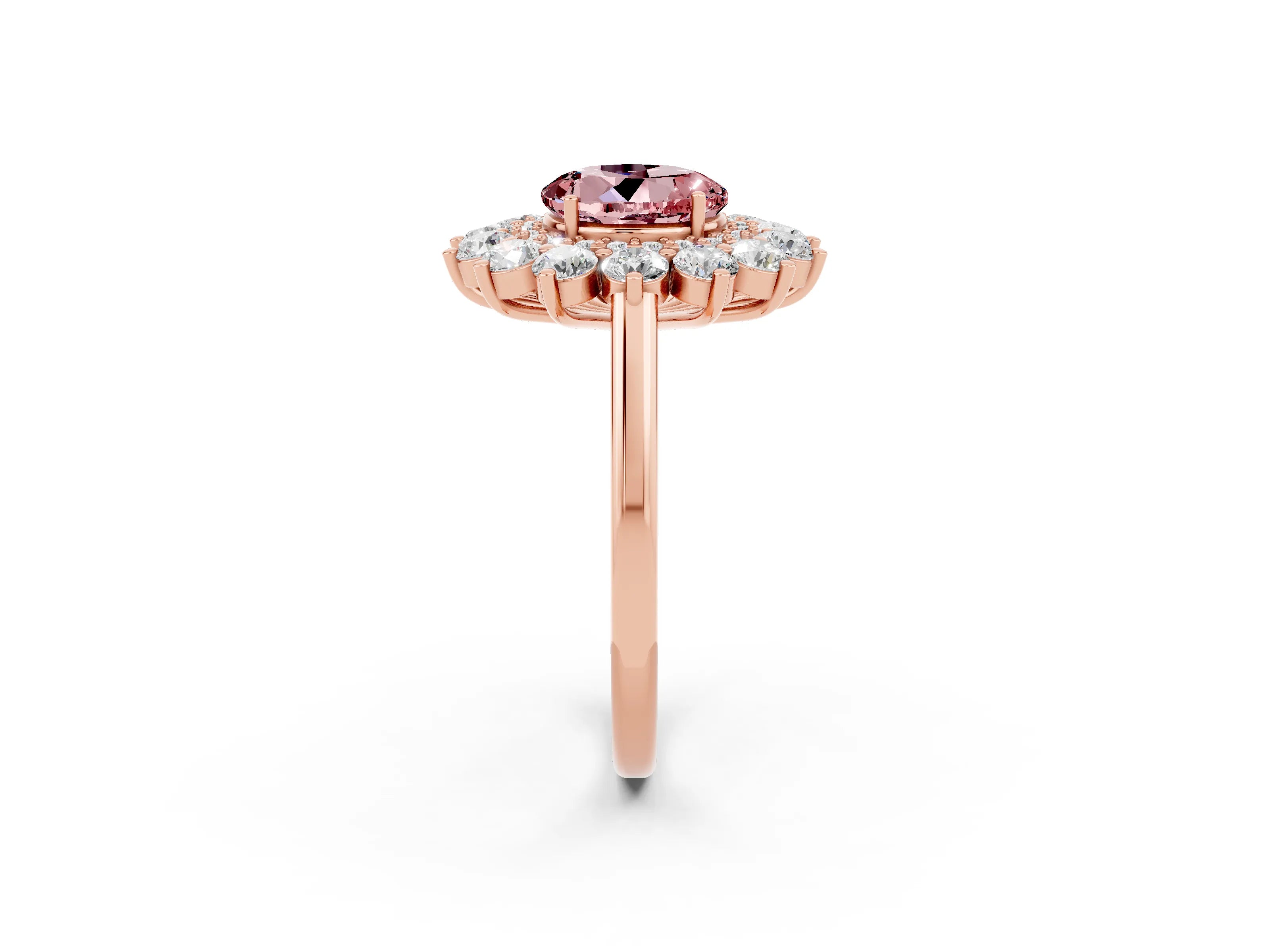 Rose gold Round Cut Halo Cluster Diamond Ring with Pave Band and Four-Prong Setting_2