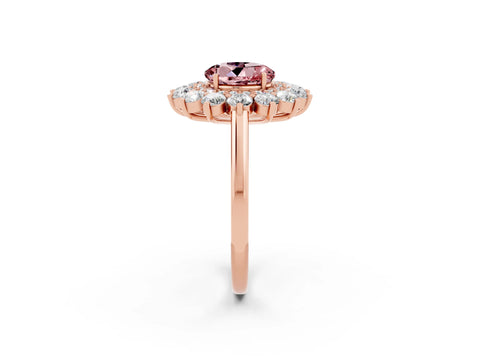 Rose gold Round Cut Halo Cluster Diamond Ring with Pave Band and Four-Prong Setting_2