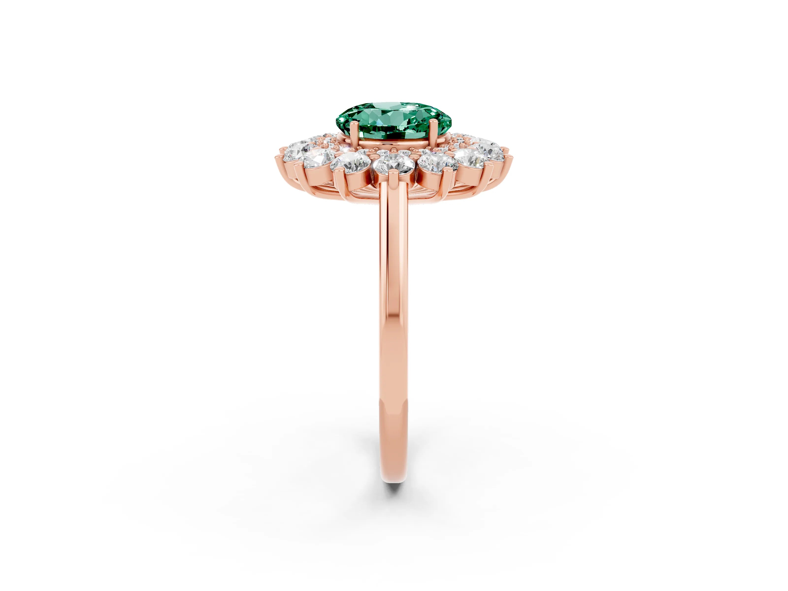 Rose gold Round Cut Halo Cluster Diamond Ring with Pave Band and Four-Prong Setting_2