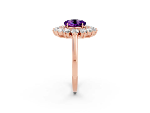 Rose gold Round Cut Halo Cluster Diamond Ring with Pave Band and Four-Prong Setting_2