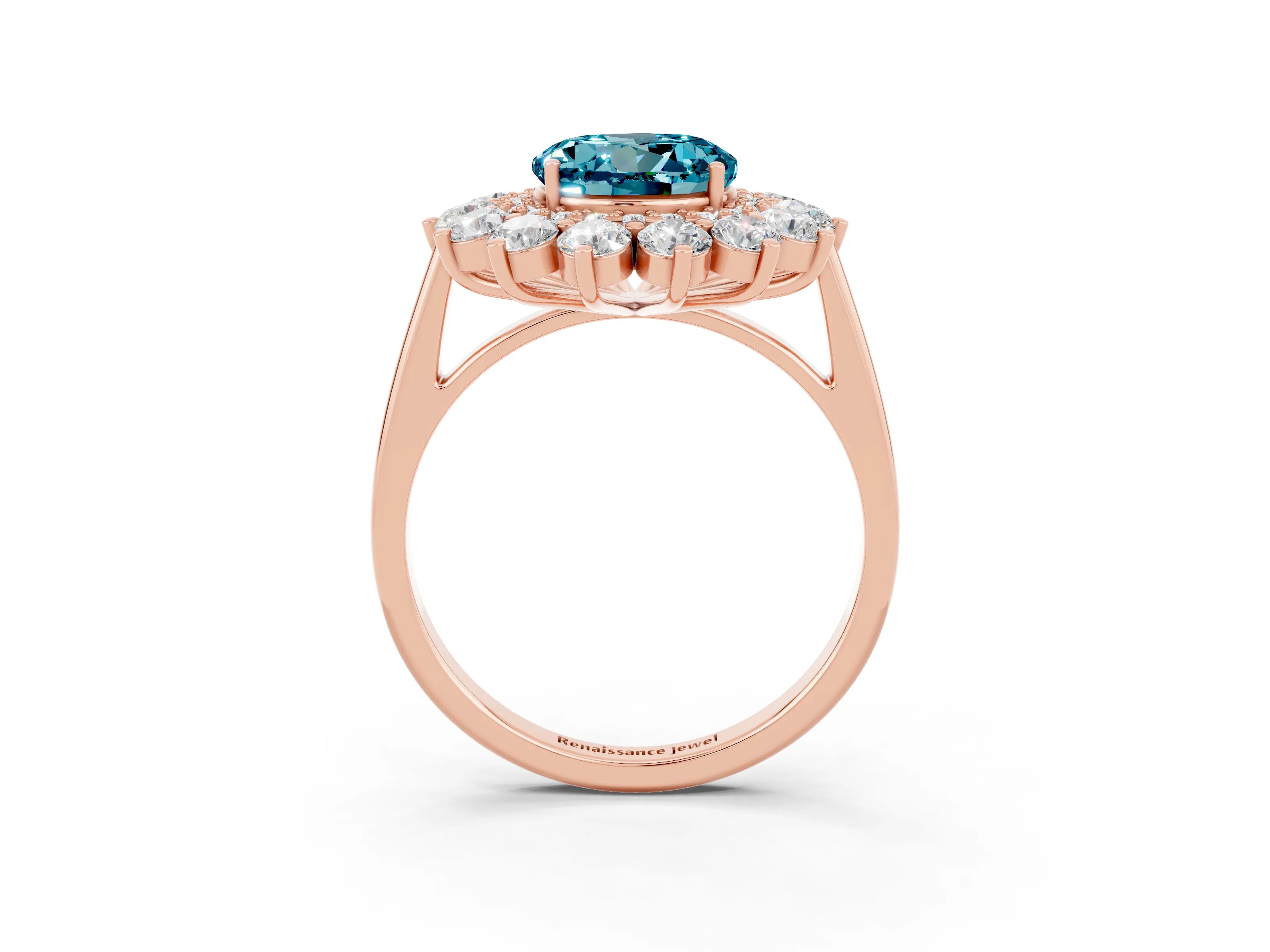 Rose gold Round Cut Halo Cluster Diamond Ring with Pave Band and Four-Prong Setting_3