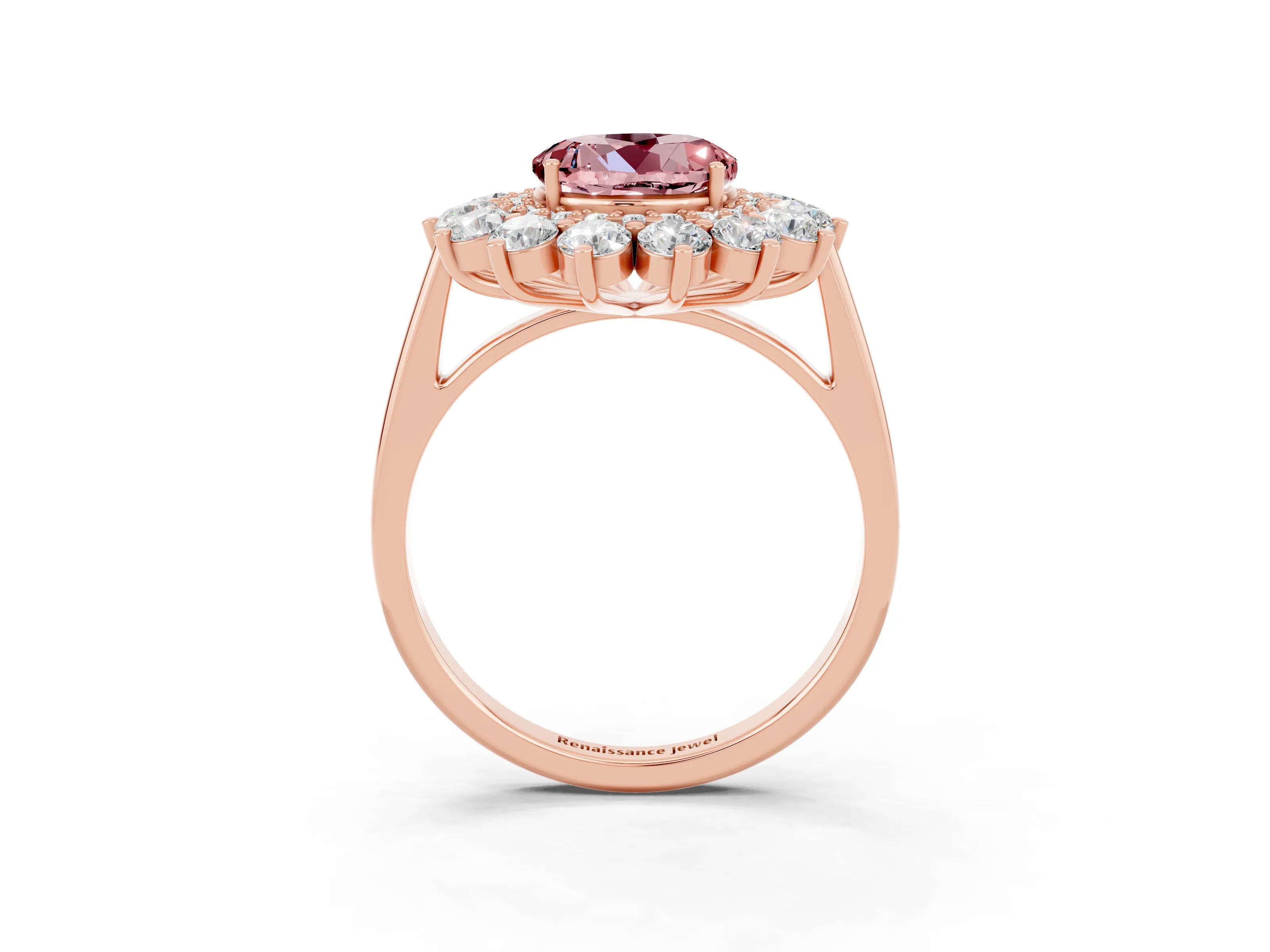 Rose gold Round Cut Halo Cluster Diamond Ring with Pave Band and Four-Prong Setting_3