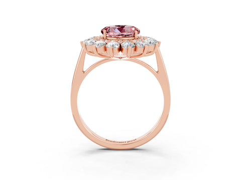 Rose gold Round Cut Halo Cluster Diamond Ring with Pave Band and Four-Prong Setting_3