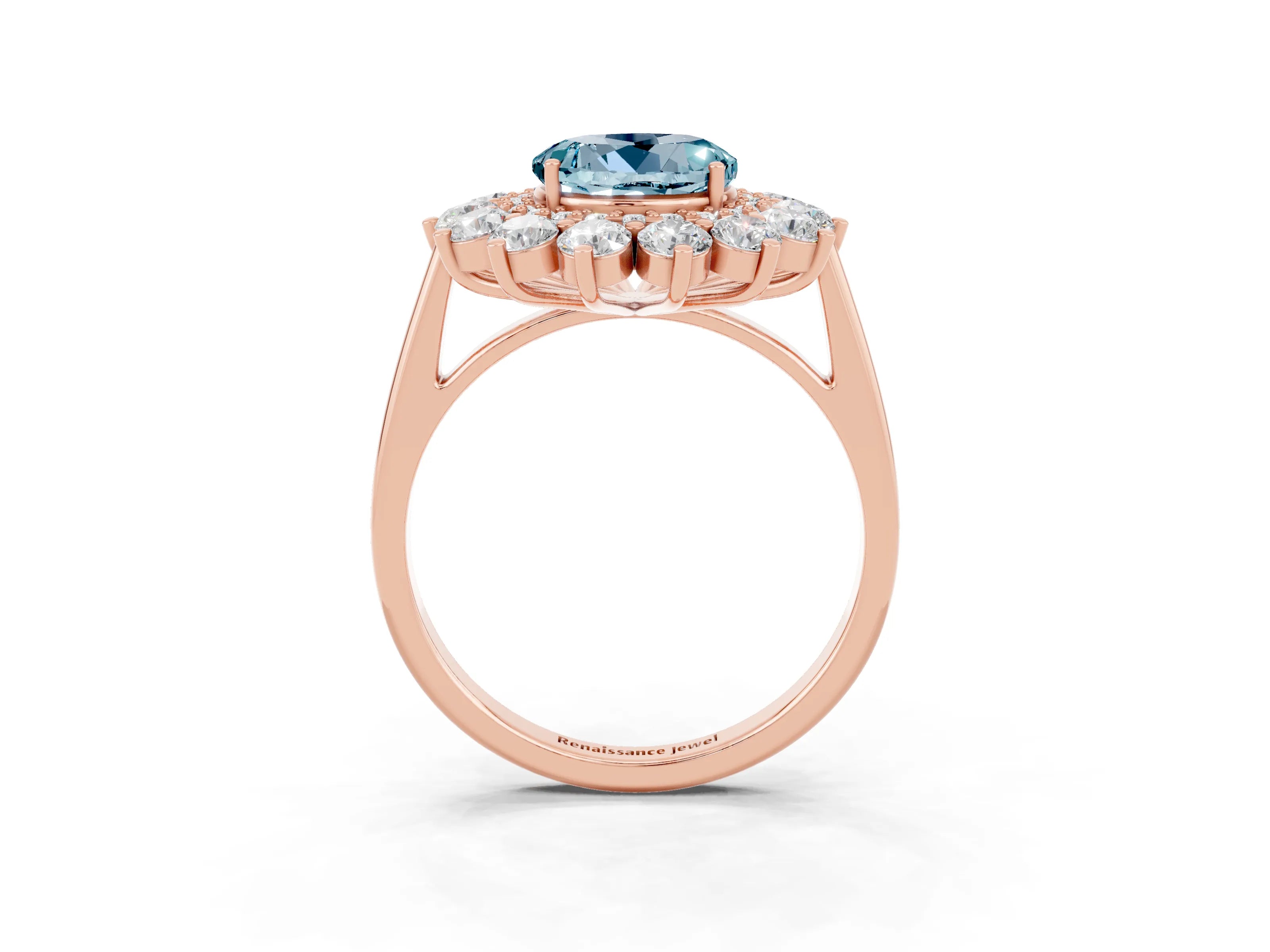 Rose gold Round Cut Halo Cluster Diamond Ring with Pave Band and Four-Prong Setting_3