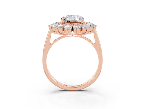 Rose gold Round Cut Halo Cluster Diamond Ring with Pave Band and Four-Prong Setting_3