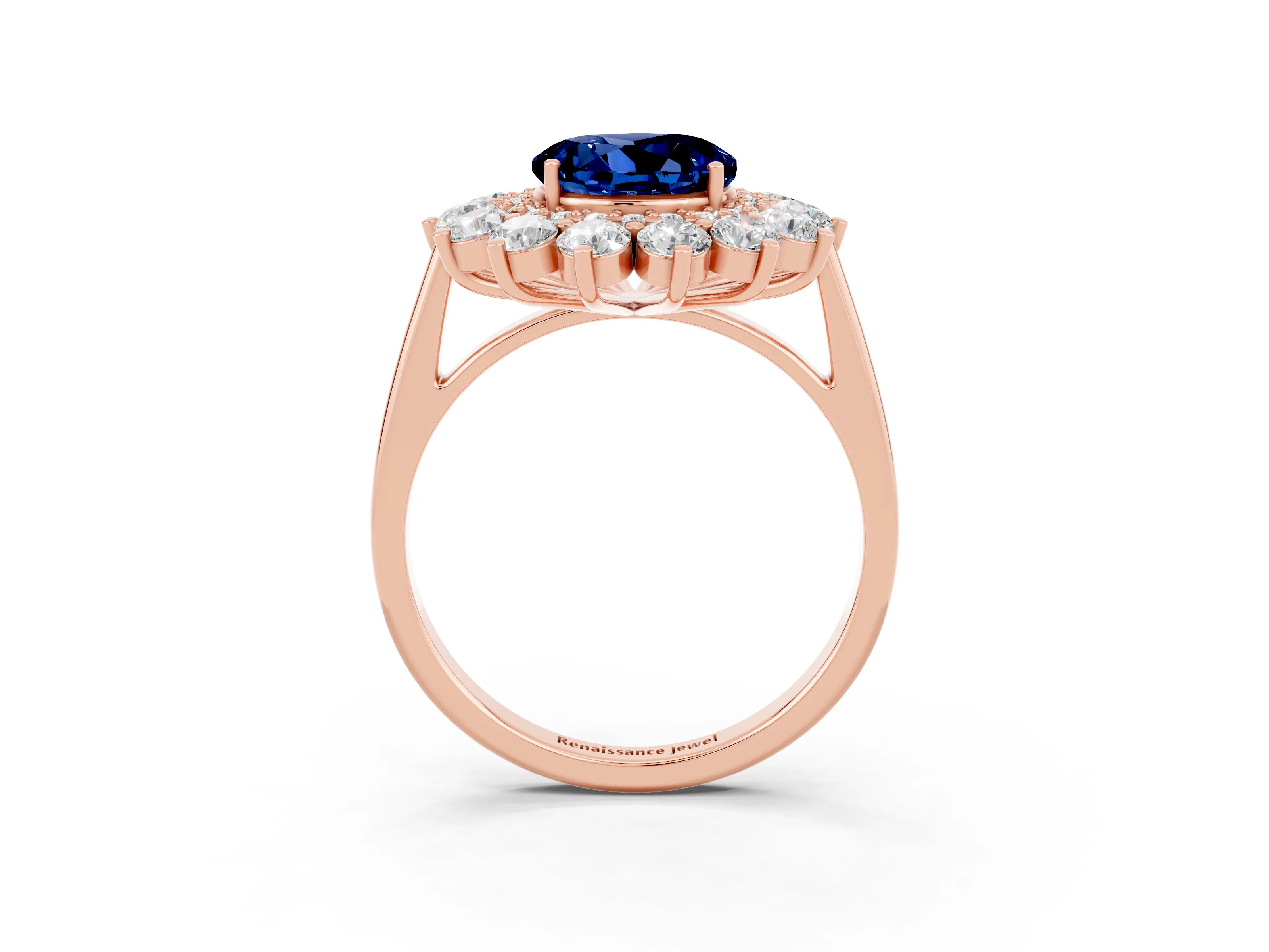 Rose gold Round Cut Halo Cluster Diamond Ring with Pave Band and Four-Prong Setting_3