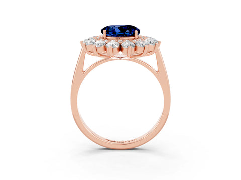 Rose gold Round Cut Halo Cluster Diamond Ring with Pave Band and Four-Prong Setting_3