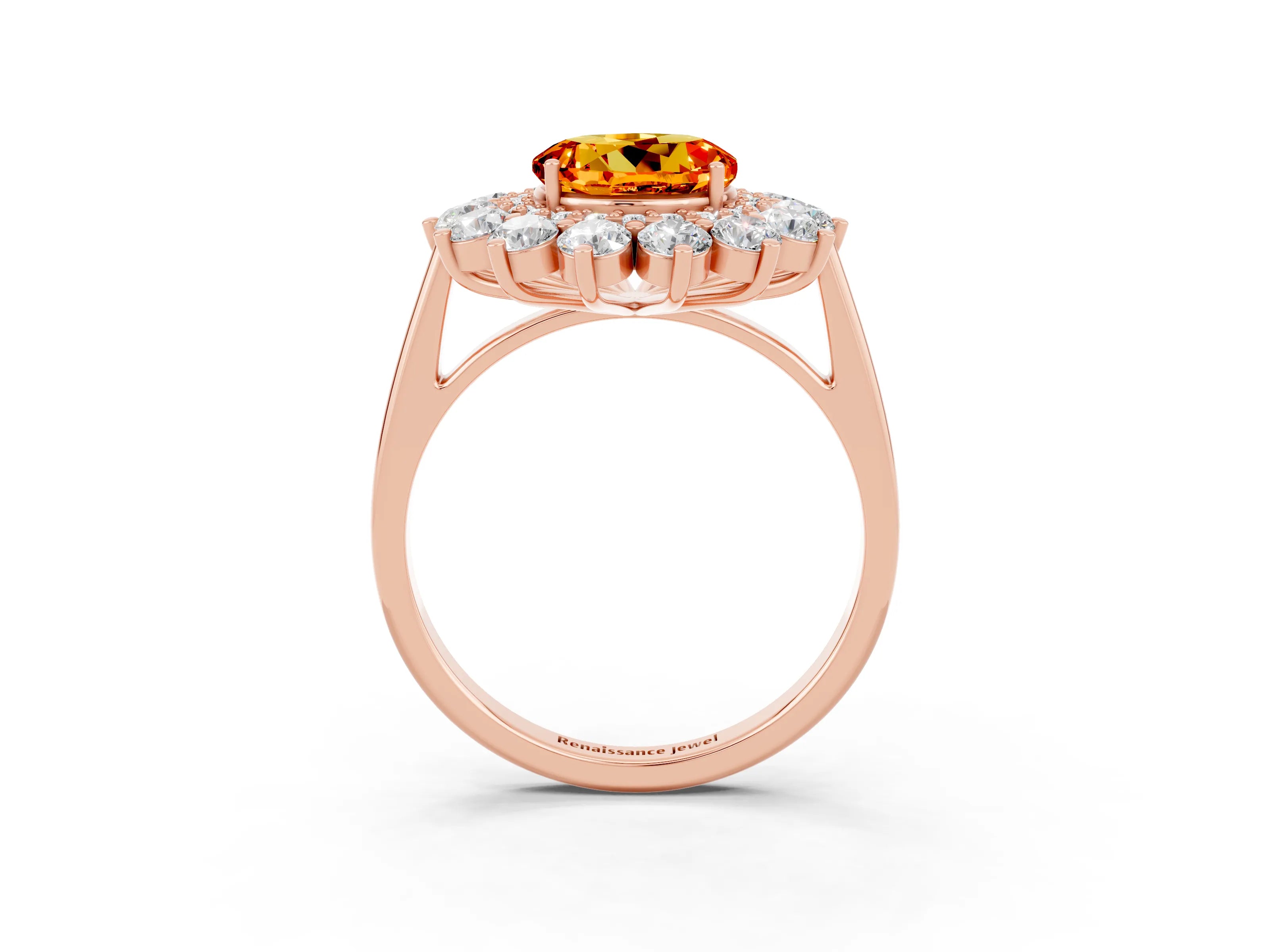 Rose gold Round Cut Halo Cluster Diamond Ring with Pave Band and Four-Prong Setting_3