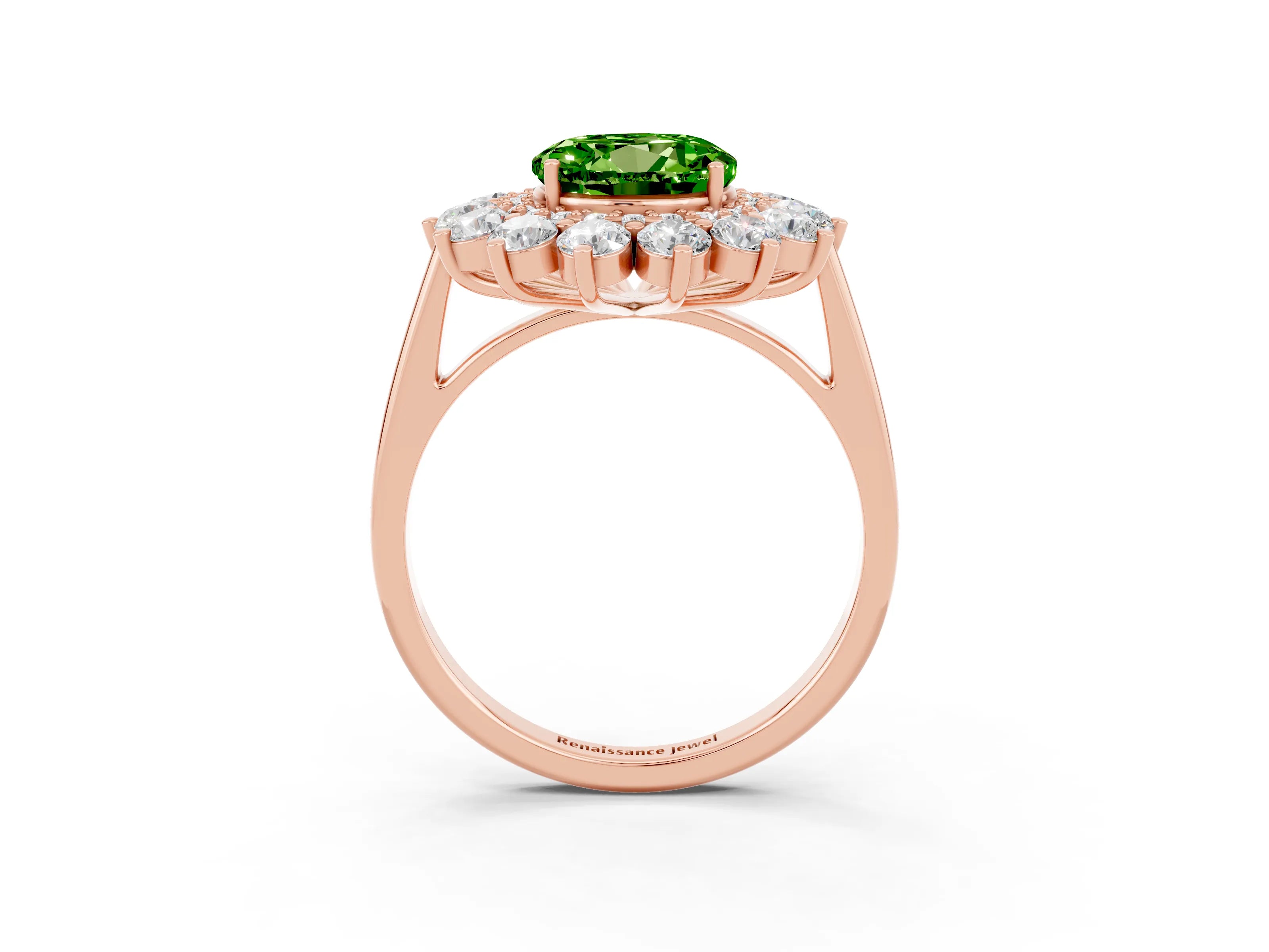 Rose gold Round Cut Halo Cluster Diamond Ring with Pave Band and Four-Prong Setting_3