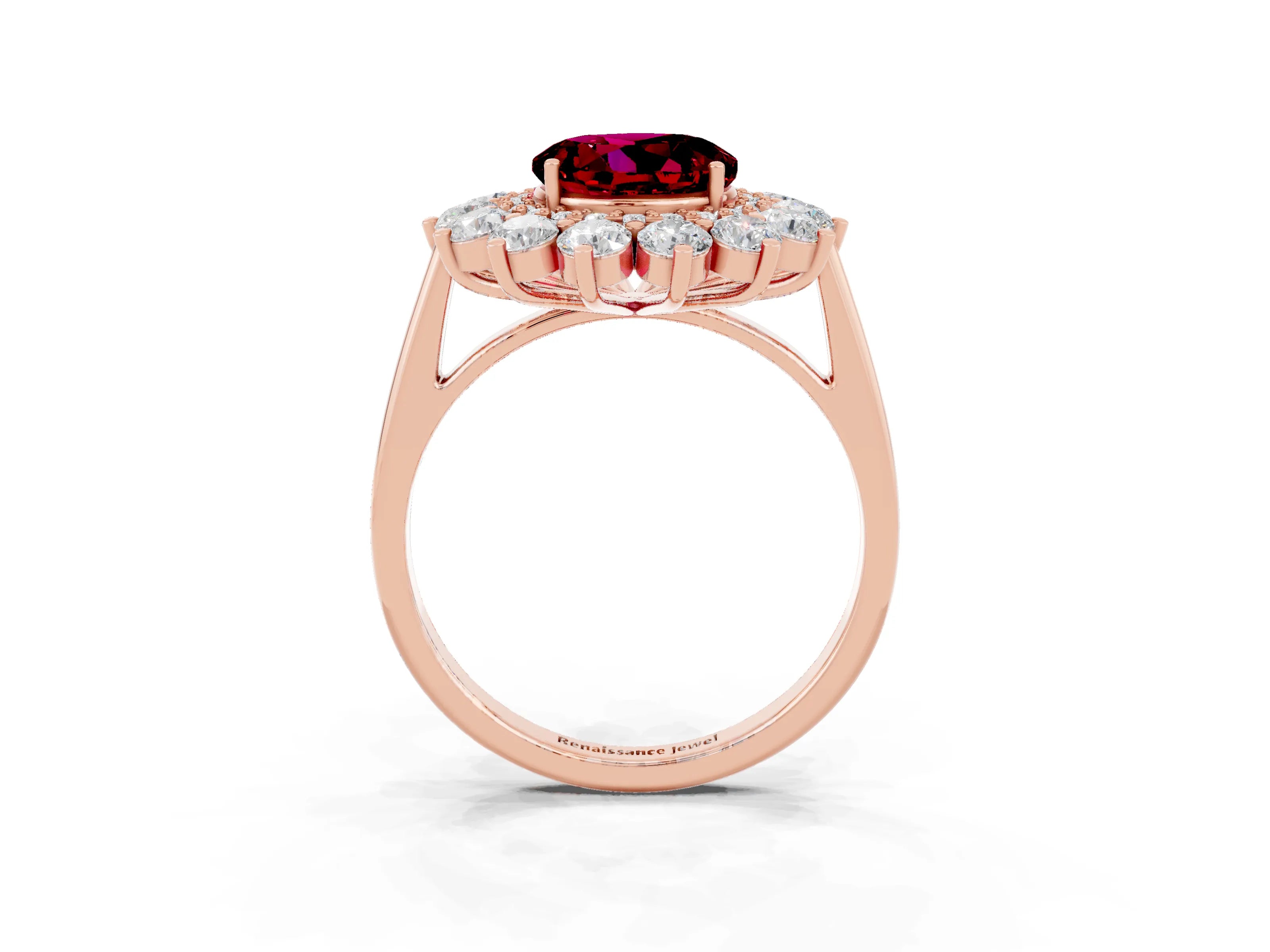 Rose gold Round Cut Halo Cluster Diamond Ring with Pave Band and Four-Prong Setting_3