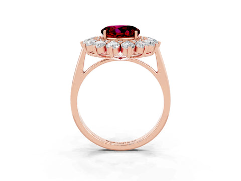 Rose gold Round Cut Halo Cluster Diamond Ring with Pave Band and Four-Prong Setting_3