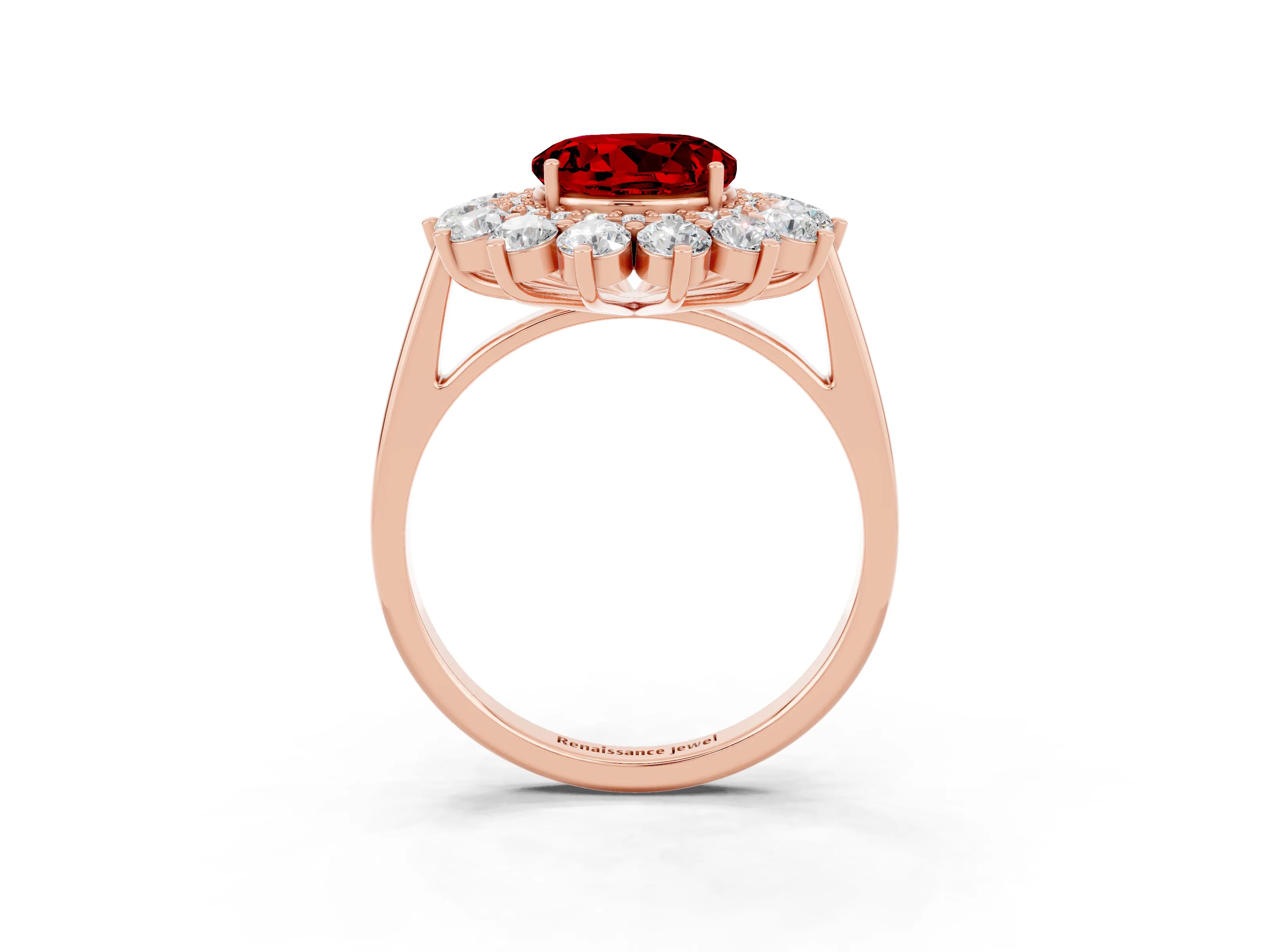 Rose gold Round Cut Halo Cluster Diamond Ring with Pave Band and Four-Prong Setting_3