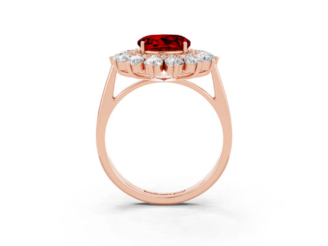 Rose gold Round Cut Halo Cluster Diamond Ring with Pave Band and Four-Prong Setting_3