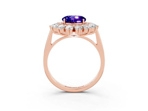 Rose gold Round Cut Halo Cluster Diamond Ring with Pave Band and Four-Prong Setting_3
