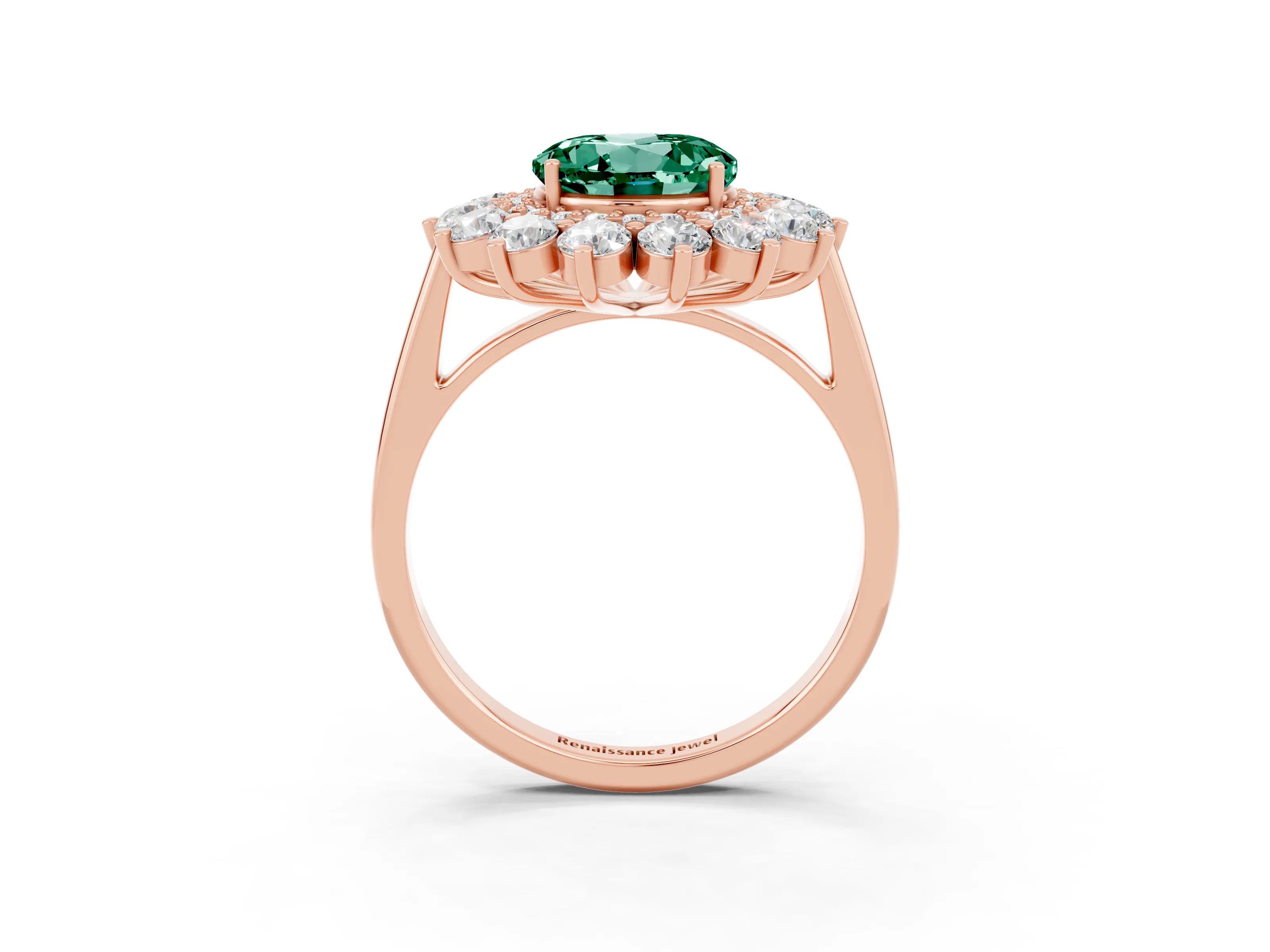 Rose gold Round Cut Halo Cluster Diamond Ring with Pave Band and Four-Prong Setting_3
