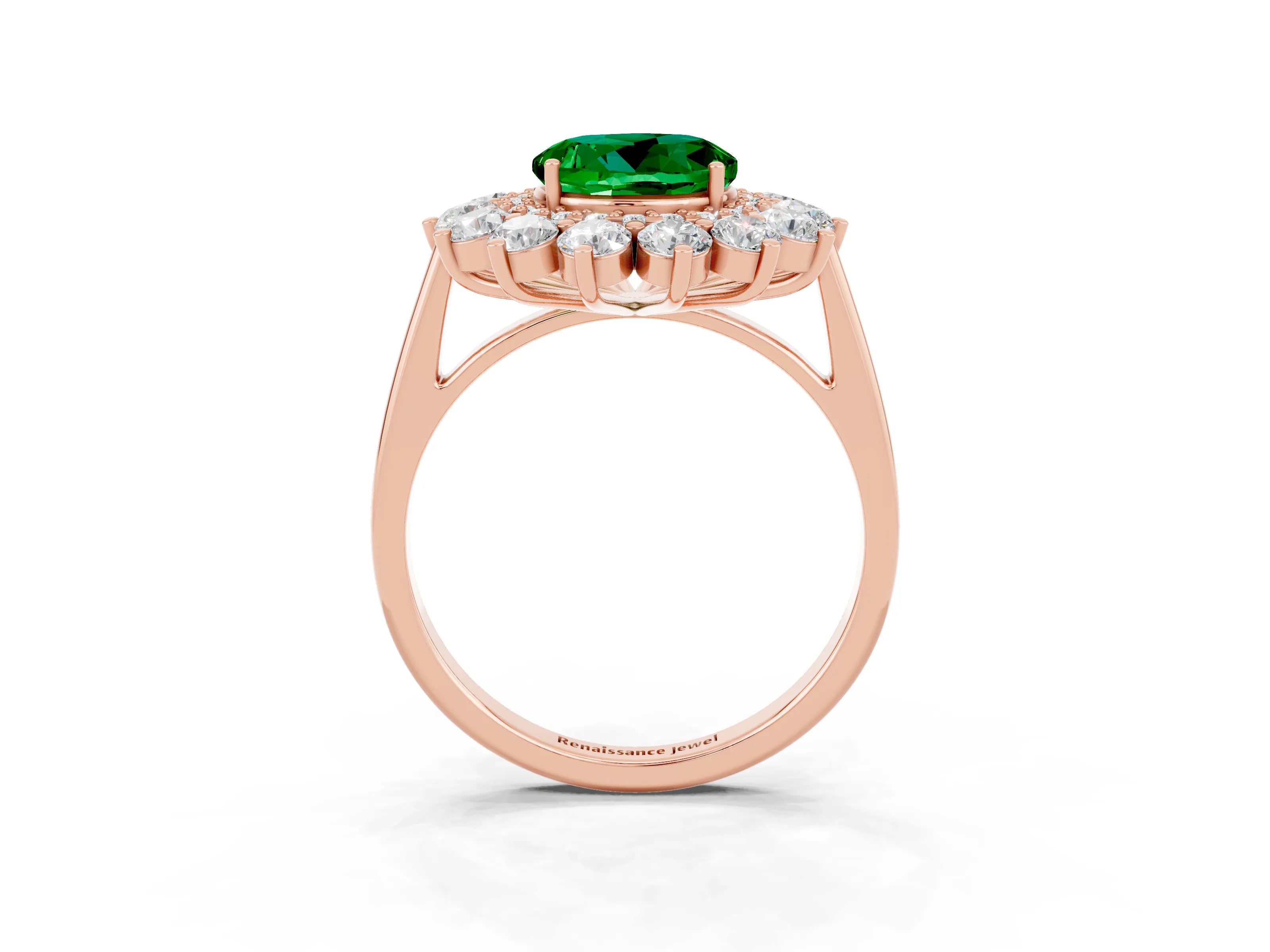 Rose gold Round Cut Halo Cluster Diamond Ring with Pave Band and Four-Prong Setting_3