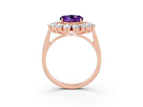 Rose gold Round Cut Halo Cluster Diamond Ring with Pave Band and Four-Prong Setting_3